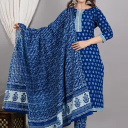 ZOYOTO Ethnic Motifs Printed Gotta Patti Pure Cotton Straight Kurta & Trouser With Dupatta-51
