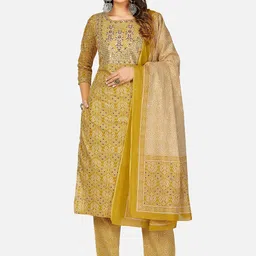 Vbuyz Women Beige Ethnic Motifs Printed Pure Cotton Kurta with Trousers & Dupatta-image-55