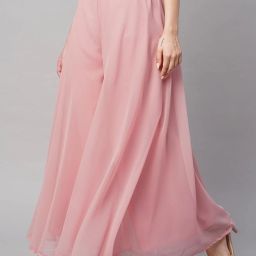 Women Flared Pink Georgette Trousers-image-96