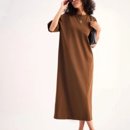 Women T Shirt Brown Midi/Calf Length Dress-image-57