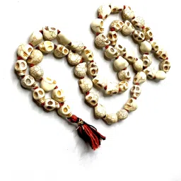 100% Lab Certified 54 + 1 Narmund Mala/Skull Stone Mala for Devi Kali Puja with Gangajal and Chandan Stone Chain-image-4
