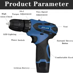 NTH CORDLESS DRILL KIT 2x12v Battery With Speed Control Power & Hand Tool Kit With 25PcsTools Cordless Drill image 3