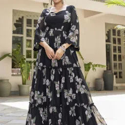 Floral Print Georgette Stitched Flared/A-line Gown-image-23