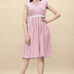 Women Fit and Flare Pink Knee Length Dress-image-81