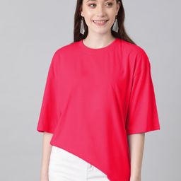 kotty Women Solid Round Neck Cotton Blend Pink T-Shirt-picture-46