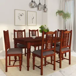 mudramark from pepperfry Krisa Sheesham Wood 6 Seater Dining Set in Scratch Resistant Honey Oak Finish-picture-3