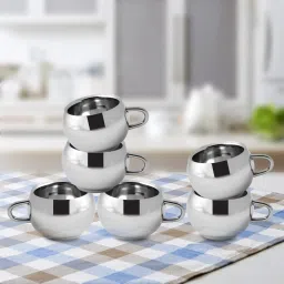 Pack of 6 Stainless Steel Elegant Double Wall Stainless Steel Matka Design Cup Set (6 Pices) 80 ml Each-image-65