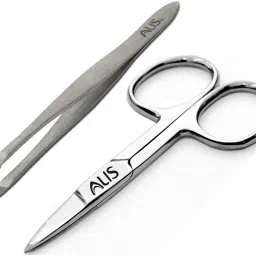 Slant Tip Combo Tweezer and Scissor for Moustache Beard Eyebrow Nose Hair Trimming Upper Lip Eyebrows CE QUALITY-24