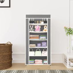 Portable wardrobe 6 layer PVC RACK Grey PVC Collapsible Wardrobe-image-83