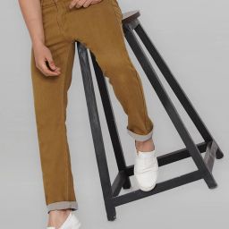 Stretchable Men Slim Mid Rise Brown Jeans-image-12