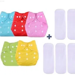 Washable 5 Baby Cloth Diaper, Adjustable Pocket Nappie & Bamboo 5 Inserts Pads-9
