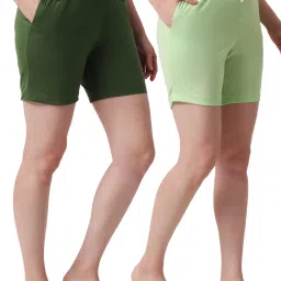 Pack of 2 Solid Women Dark Green, Green Bermuda Shorts-image-47