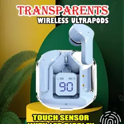 crecro Ultrapod Bluetooth Earbuds Headset Crystal Transparent Design,LED Display BK88 Smart Headphones-image-56