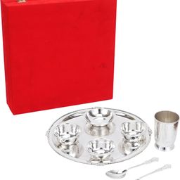 international gift Aluminium Decorative Bowl Premium Aluminium Dining Set in Velvet Box – Plate, Glass, Bowls & Spoon-picture-7