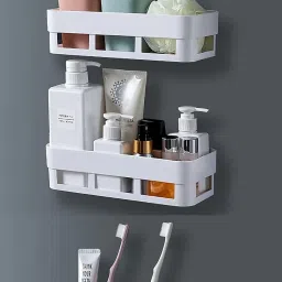 Bathroom Shelf Organizer With Stickers Plastic Wall Shelf-image-29