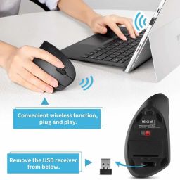 microware Upgraded Vertical Wireless 2.4G Optical Ergonomic Mouse-Reduce Wrist Pain, 6 Buttons 4 Adjustable DPI 1000/1600/2000/2400 Levels, Better Performance for PC, Desktop, Laptop Wireless OpticalGaming Mouse image 2