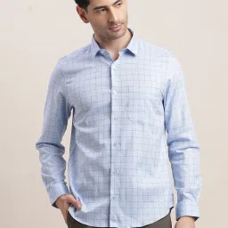 Men Slim Fit Checkered Formal Shirt-image-2