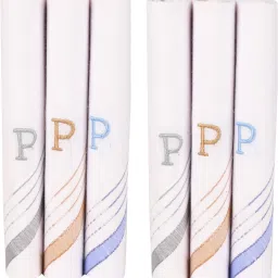 poksi Embroidered handkerchief with initials "P" Handkerchief for men & boys kerchief (Initial -P) (Pack of 6) ["White"] Handkerchief-image-3