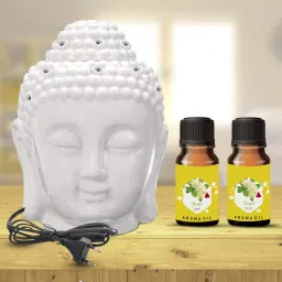 PEEPRESION Ceramic Electric Buddha Diffuser Lamp Light with 2 Mogra Aroma Oil 10ml Each Home Fragrance Diffuser-47