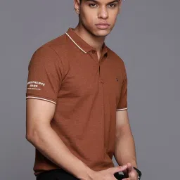 Men Printed Polo Neck Pure Cotton Brown T-Shirt-image-42