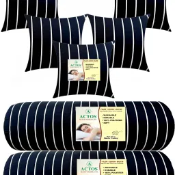 5 Cushion And 2 Microfibre Stripes Bolster Pack of 7-image-53