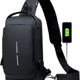 Black Men & Women Sling Bag Anti -Theft Water Resistant Cross Body Bag with USB Charging Port-image-30