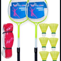Badminton Racket Set Of 2 Piece With 6 Piece Plastic Shuttles With Net-104 Badminton Kit-image-87