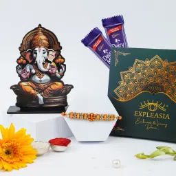 Religious Beautiful Rakhi With God Table Stand Gift Combo set, Rakshabandhan Special Mauli Thread Showpiece, Rakhi, Chawal Roli Pack Set-17