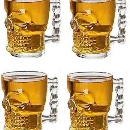(Pack of 4) Skull Beer Mug Set of 4 Glass Beer Mug Glasses Halloween Skull Gothic Decor Whisky/Wine/Vodka Glass for Your Home Bar 520 ml Glass Set Beer Glass-2