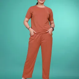 Women Top & Pyjama Set Orange Solid-image-52