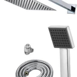 ANMEX 12x12 (12inch) Ultra Slim Rain Shower Head with 24inch Arm 	Plus TeleBlack Rain Spray Hand Shower with 1.5mtr SS Shower Tube and Wall Hook-image-7