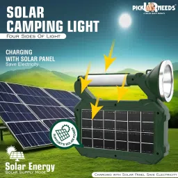 pick ur needs Solar Rechargeable 200W Torch Light 5 Lightning Mode With In Built Solar Panel 8 hrs Torch Emergency Light image 3