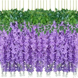 Artificial Fake Wisteria Vine Ratta Silk Flowers for Wedding Decor (Purple 12) Purple Westeria Artificial Flower-image-13