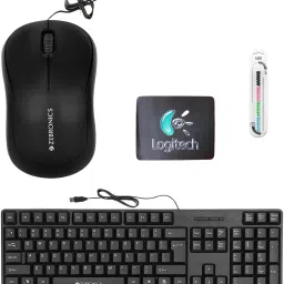 Mophonics Wired K20 Keyboard, Mouse, Mouse Pad and Cable Protector (Set of 4). Combo Set-8