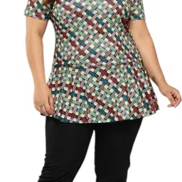 Aarika Womens Sea Green-Black Colour Check Print Nylon Plus Size Swim Suit Checkered Women Swim-dress Light Green Swimsuit-picture-11