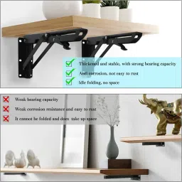 rexmon Folding Shelf Brackets-Heavy Duty Metal Collapsible Shelf Bracket 1 Pair 12inch Shelf Bracket image 4