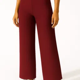 fabflee Women Regular Fit Brown Cotton Blend Trousers-picture-0