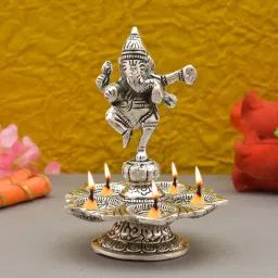 Panchbatti ganesha diya ,Panch Mukhi Diya with ganesha Aluminium Table Diya-23