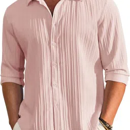 Men Regular Fit Self Design Spread Collar Casual Shirt-image-31