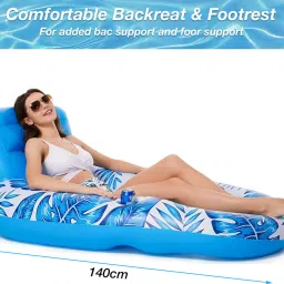 patpat Inflatable Pool Lounger for Adult, Long Swimming Pool Float Inflatable with Head Inflatable Inflatable Toy Pump image 3