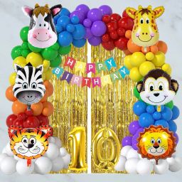 Multicolor Jungle Theme Decoration Kit - 10YR Happy Birthday Celebration-image-46