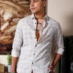 Men Slim Fit Printed Spread Collar Casual Shirt-image-54