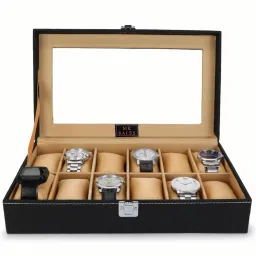 Watch Box Holder Case in 12 slots Faux Rexine & Yellow velvet (12 Slots) Watch Box-13