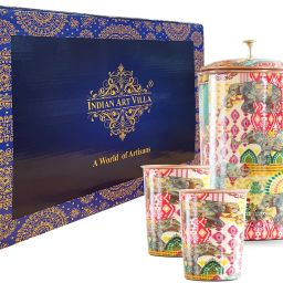 Rajasthani Meena "Padharo Myare Desh" Printed Copper Jug & 2 Glass Gif Set Jug Glass Set-image-70