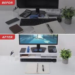 UniShop 2 Tiers Wood Desk Shelf Computer Screen Stand 2 Tiers Wood Desk Shelf Computer Screen Stand Wooden Desk Stand Laptop Stand Compatible with Universal, 26 - 35 cm Laptops image 2