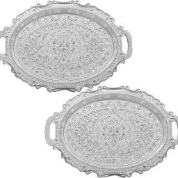 Traditional Design Plastic Serving Tray- Pack of 2 (Silver) Tray-1