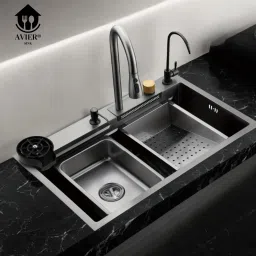 Waterfall and Pull-down Faucet/304 Grade Stainless Steel 30X18X9 Inch Sink Kitchen Sink with Waterfall and Pull-down Faucet/304 Grade Stainless Steel Vessel Sink-image-39