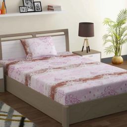 swayam Pink Floral 144 TC Cotton 1 Single Bedhseet with 1 Pillow Cover-picture-4