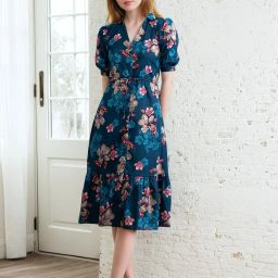 Women Fit and Flare Blue Ankle Length Dress-image-5