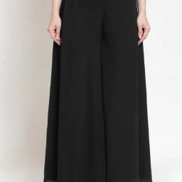 Women Flared Black Georgette Trousers-image-0
